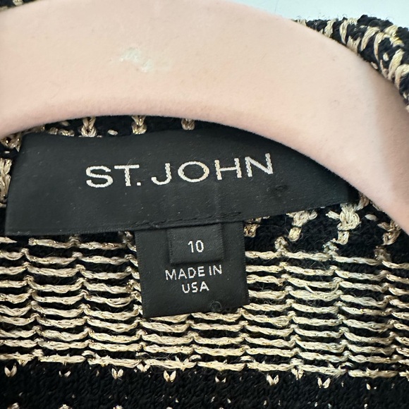 ST JOHN Black/champagne stitched cardigan blazer. Size 10. - Picture 6 of 8